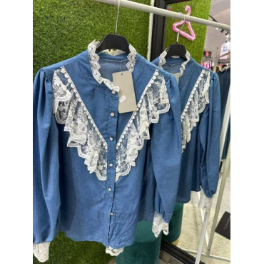 Camicia Jeans Con Merletto