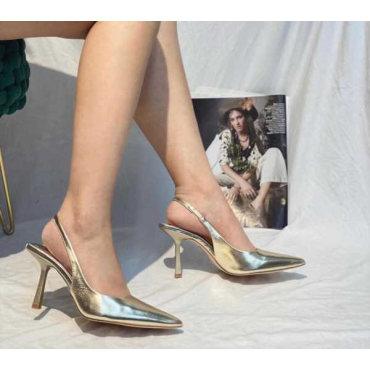 Dècolletè Slingback In Ecopelle Scalzato Con Tacco A Spillo Quad