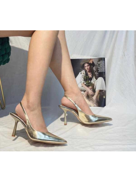 Dècolletè Slingback In Ecopelle Scalzato Con Tacco A Spillo Quad