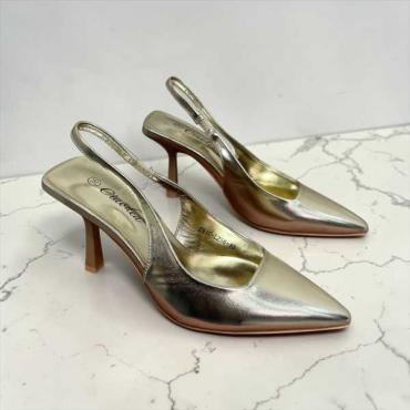 Dècolletè Slingback In Ecopelle Scalzato Con Tacco A Spillo Quad