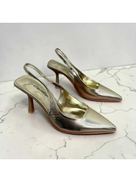 Dècolletè Slingback In Ecopelle Scalzato Con Tacco A Spillo Quad