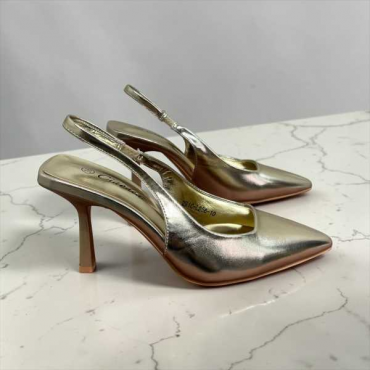 Dècolletè Slingback In Ecopelle Scalzato Con Tacco A Spillo Quad