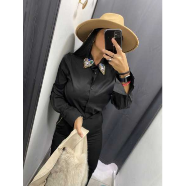 Camicia Slim In Cotone Con Applicazioni Gioiello