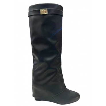 Stivale Alto In Ecopelle Con Gambale Ripiegato 