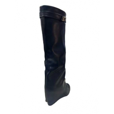 Stivale Alto In Ecopelle Con Gambale Ripiegato 