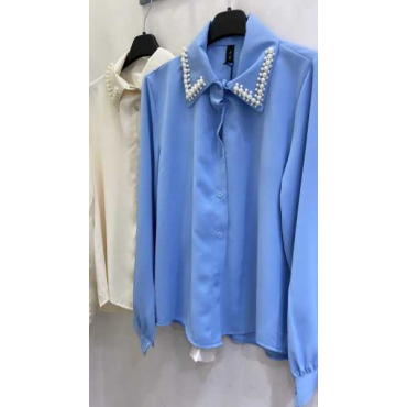 Camicia In Raso Con Perline Applicate Sul Colletto 