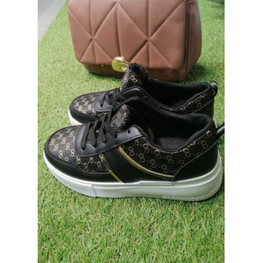 Sneakers  Nere In Ecopelle E Tessuto Con Inserti Oro Nei Lati Fo