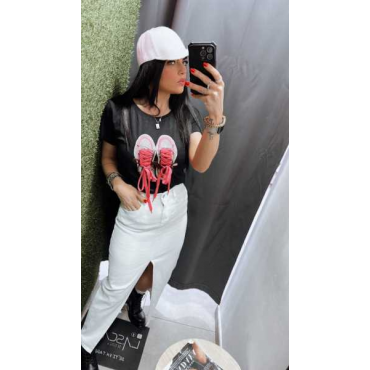 Gonna Longuette In Denim Con Spacco Frontale