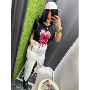 Gonna Longuette In Denim Con Spacco Frontale