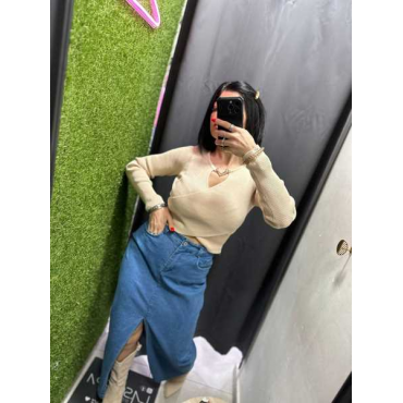 Gonna Longuette In Denim Con Spacco Frontale