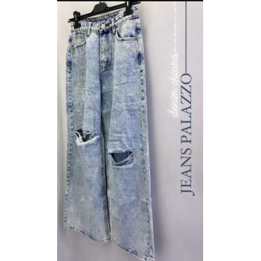 Jeans Palazzo Lavaggio Chiaro Con Strappi