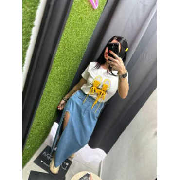 Gonna Longuette In Jeans Con Spacco