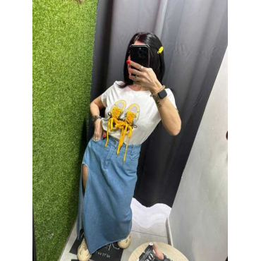 Gonna Longuette In Jeans Con Spacco