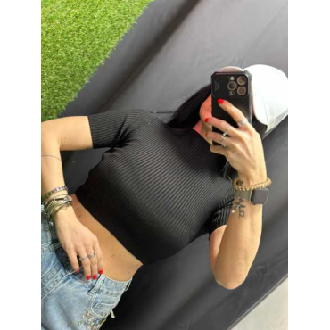 Maglia Crop In Filo A Costine