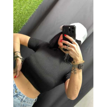 Maglia Crop In Filo A Costine