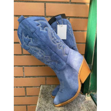 Camperos Primaverile Blue Jeans In Camoscio  Sfoderato Con Cucit
