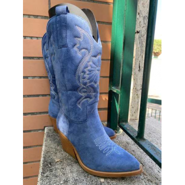Camperos Primaverile Blue Jeans In Camoscio  Sfoderato Con Cucit