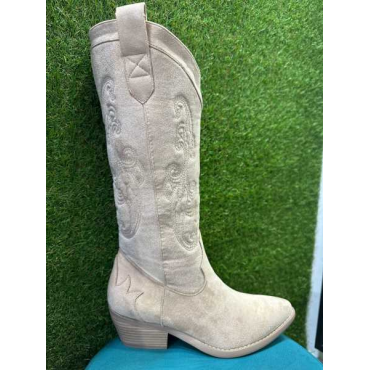 Stivali Camperos Beige Texani Con Tacco Comodo