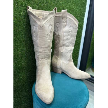 Stivali Camperos Beige Texani Con Tacco Comodo