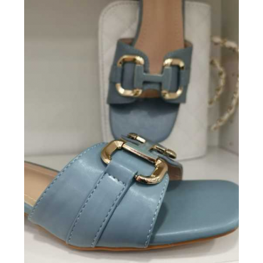Sandalo Ciabattina Con Fascia E Moschettone In Metallo Color Oro