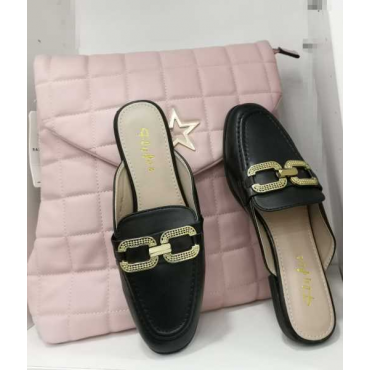 Mules Piatte In Ecopelle Tacco 1 Cm Punta Allungata Cucitura Sul