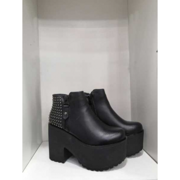 Tronchetto In Pelle  Platform Tacco Quadrato 10 Cm Plateau 6,5  