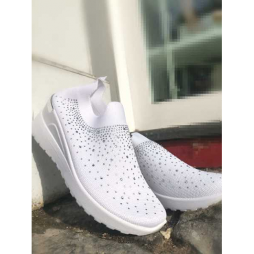 Scarpa Da Passeggio In Tessuto Tecnico Bianca Ricoperta Di Brill