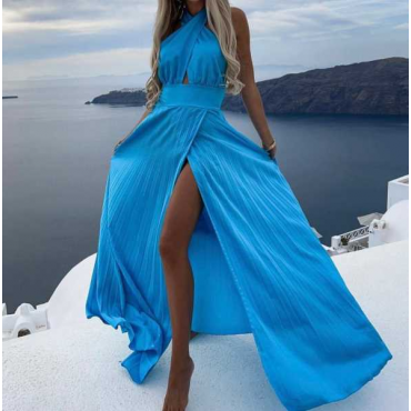 Vestito Lungo Con Spacco  E Incrocio  Al Collo 