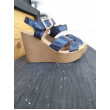 Sandalo Made In Italy Blu Con  Fascia Incrociata In Vera Pelle L