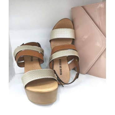 Sandalo Made In Italy Con Fascia  Color Platino E Doppia Fascia 