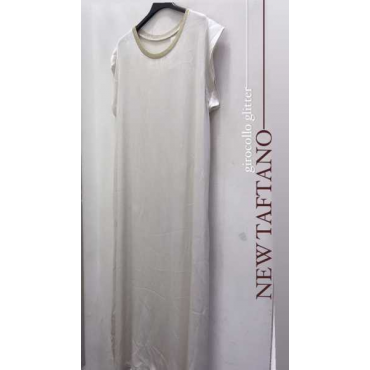 Maxi Vestito Taftano Con Girocollo Glitter 