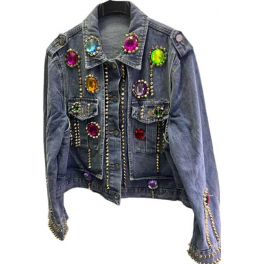 Giacca In Denim Con Applicazioni Gioiello