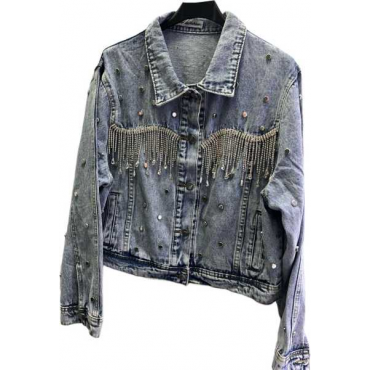 Giacca In Jeans Con Applicazioni Gioiello E Borchie