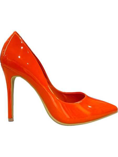 Decollete Arancione  Vernice A Punta Tacco A Spillo  10 Cm