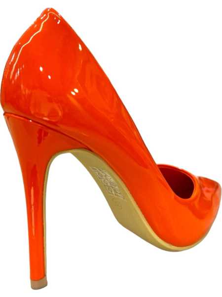 Decollete Arancione  Vernice A Punta Tacco A Spillo  10 Cm