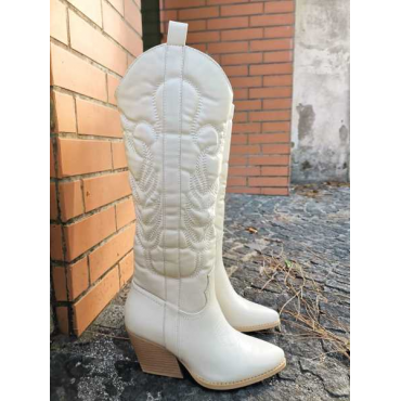 Camperos Texano In Ecopelle Tacco Mezza Luna 7 Cm  Gambale Alto 