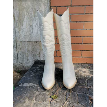 Camperos Texano In Ecopelle Tacco Mezza Luna 7 Cm  Gambale Alto 