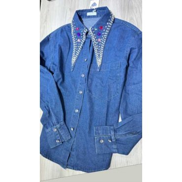 Camicia Denim Jeans Con Colo Brillantinato