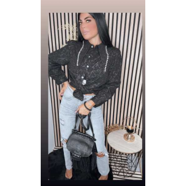 Camicia Con Brillanti Collo Lungo  