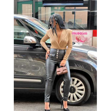 Pantalone Ecopelle Con Bottoni Gold