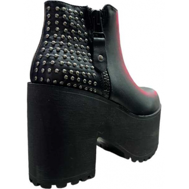 Tronchetto In Pelle  Platform Tacco Quadrato 10 Cm Plateau 6,5  