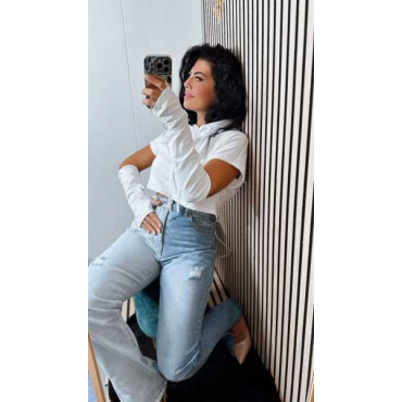 Jeans Bicolore Chiaro Scura Con Spacco Alla Caviglia  