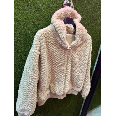 Giacca Teddy Con Elastico E Zip Pelo Inbottito Con Cappuccio 