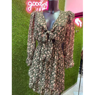 Dress Fiori Con Fiocco E Elastico In Vita