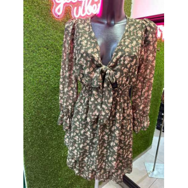Dress Fiori Con Fiocco E Elastico In Vita