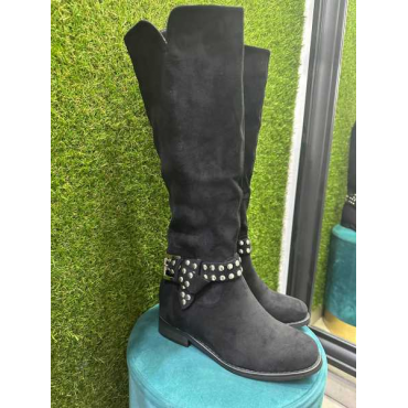 Stivale Donna In Camoscio Con Zip E Fibbia