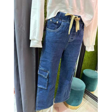 Jeans Con Elastico E Lacci Con Tasche Laterali 