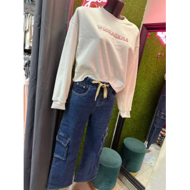 Jeans Con Elastico E Lacci Con Tasche Laterali 