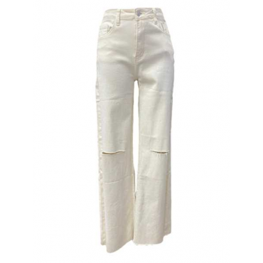 Jeans Bianco Con Strappo Vivo