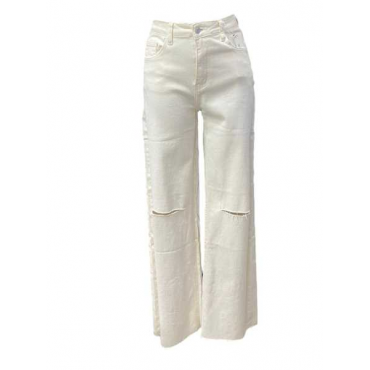 Jeans Bianco Con Strappo Vivo